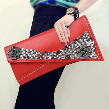 Leather Clutch Bag Personalized Leather Clutch Bag Diamond Female Bag Soft Leather Evening Bag Envelope Bag