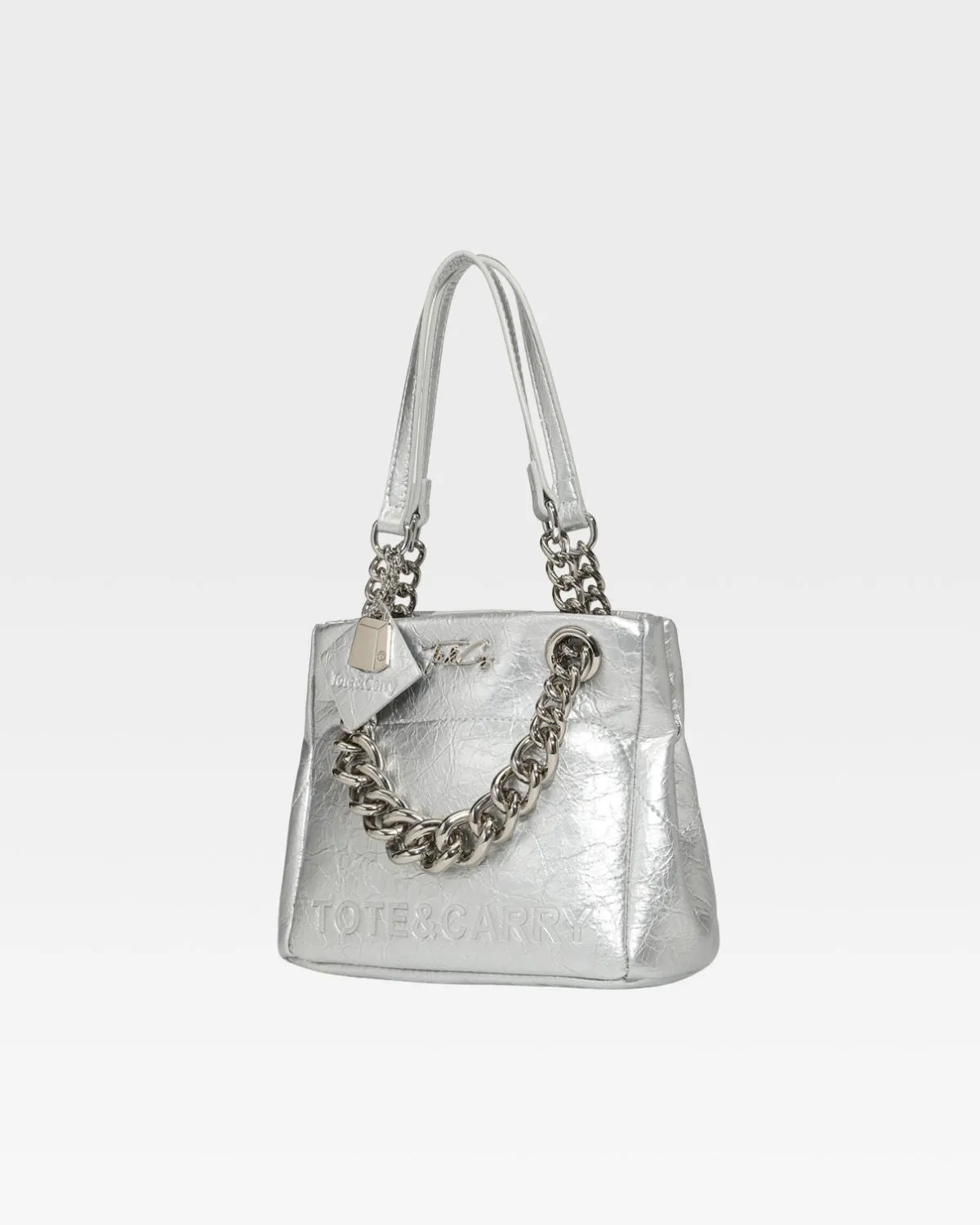 Leather Mini Tote Bag in Silver