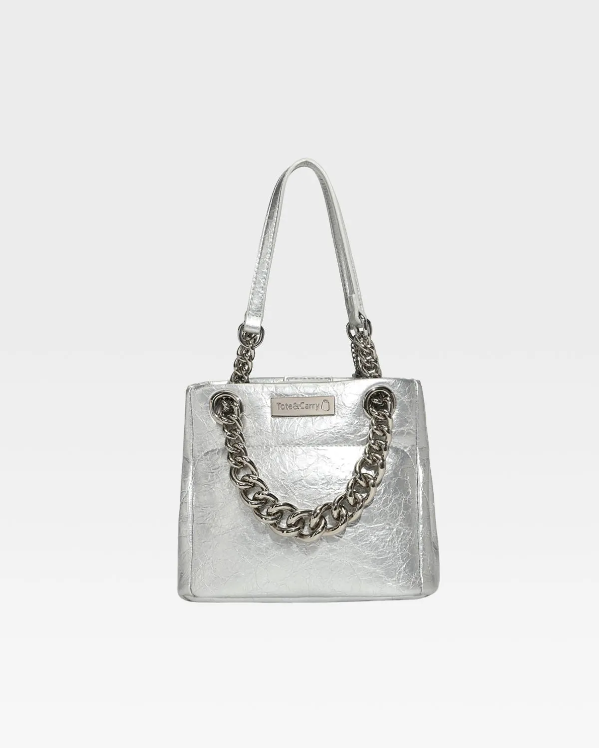 Leather Mini Tote Bag in Silver