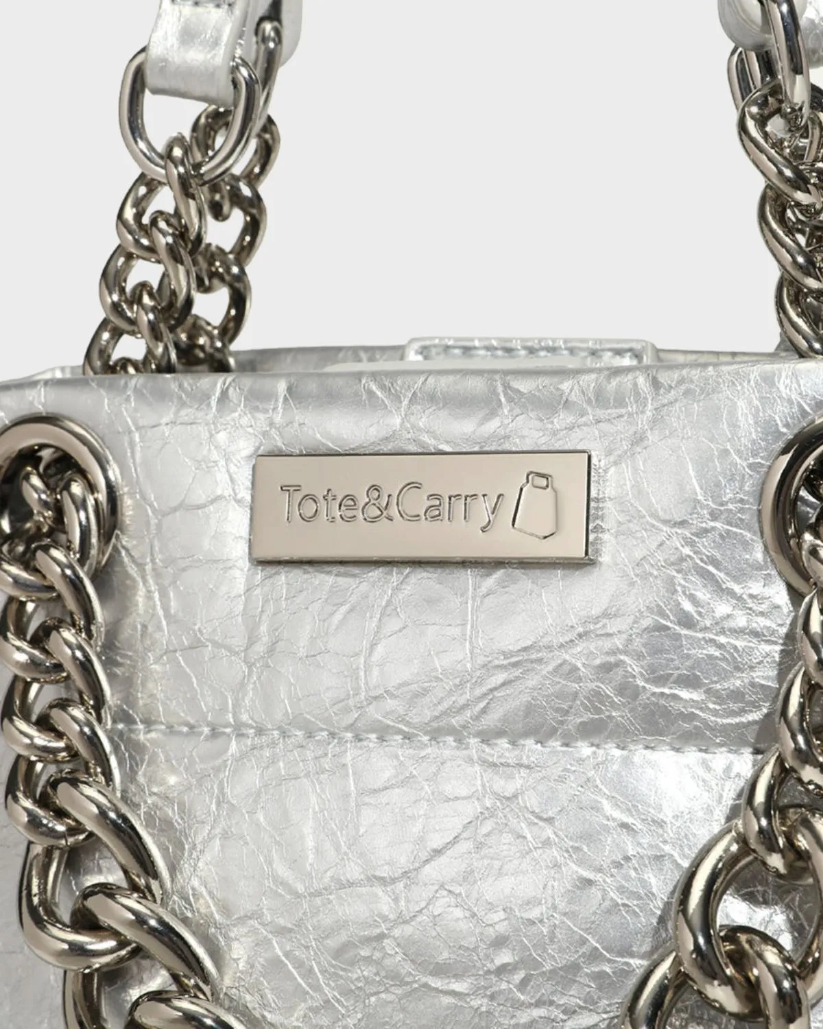 Leather Mini Tote Bag in Silver