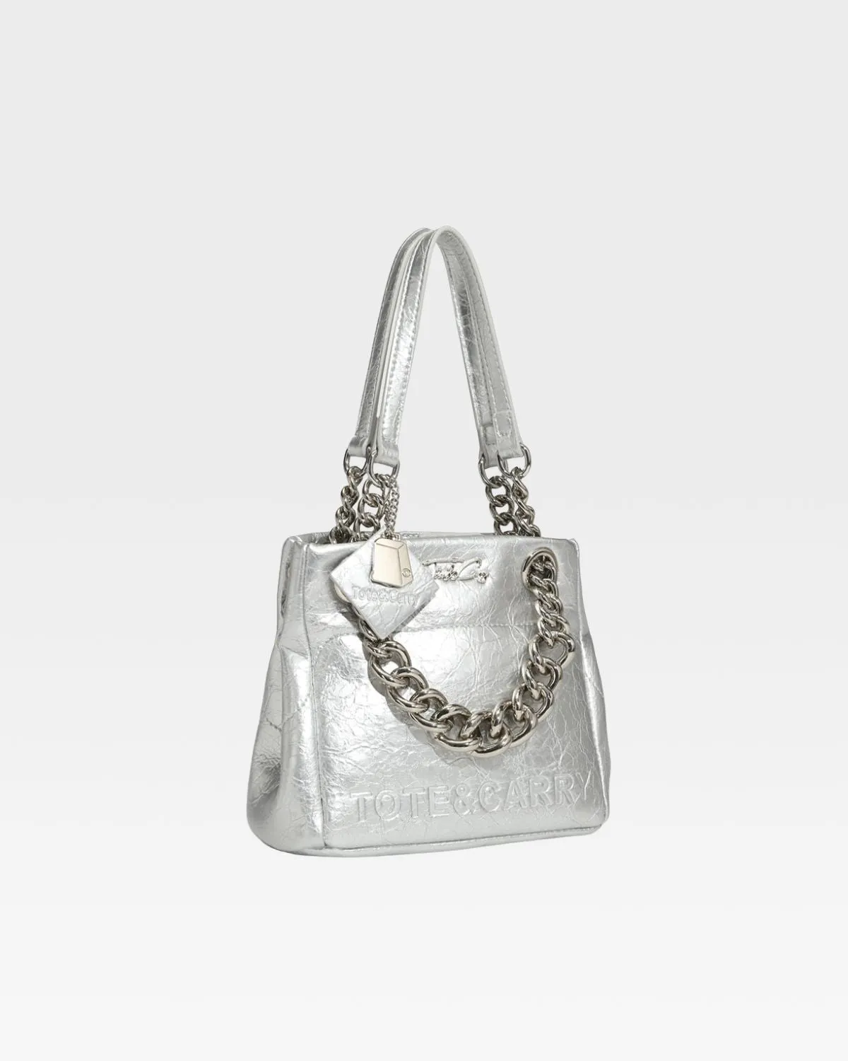 Leather Mini Tote Bag in Silver