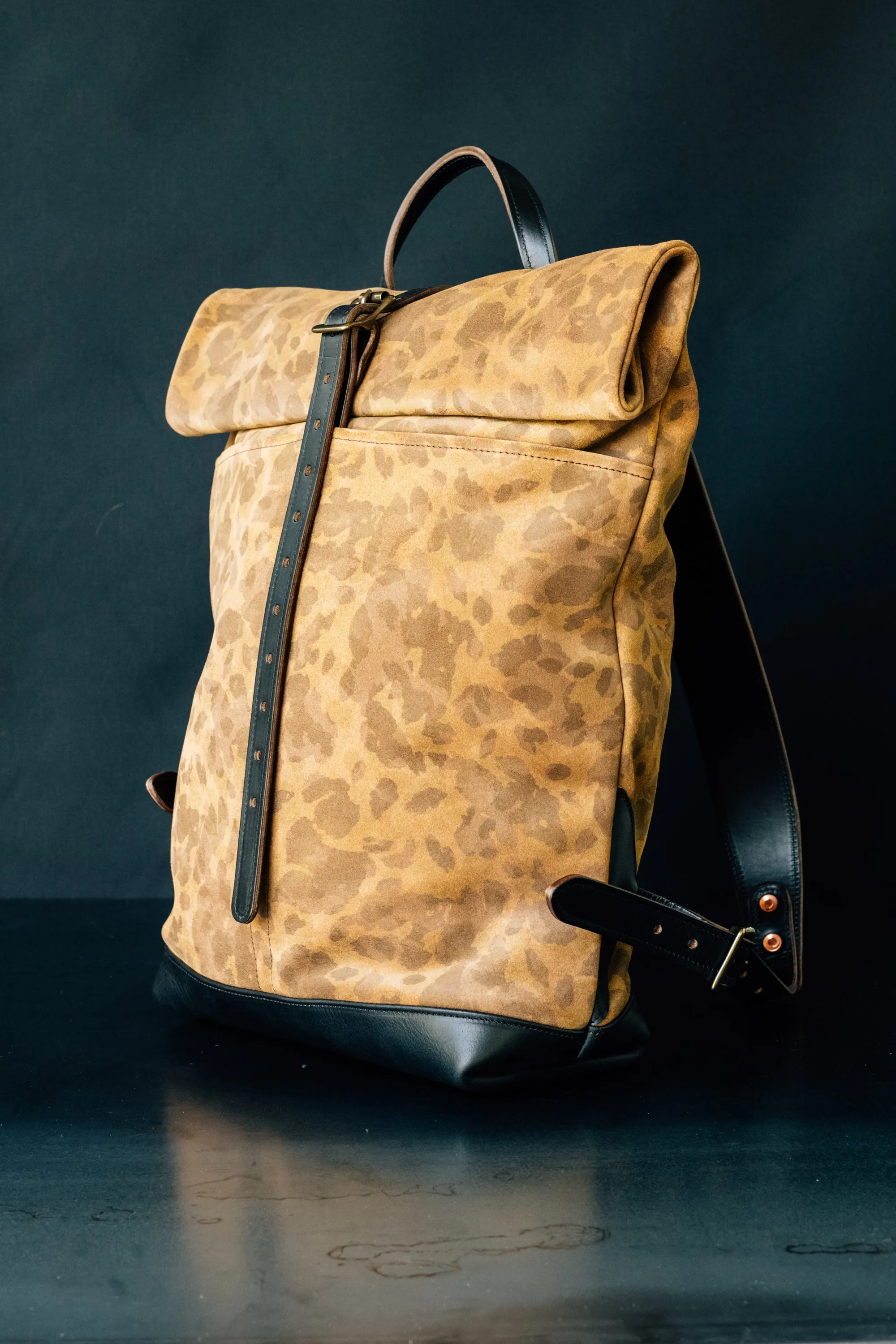 Leather Ruck Sack - Slouchy Caravaggio Camo Suede
