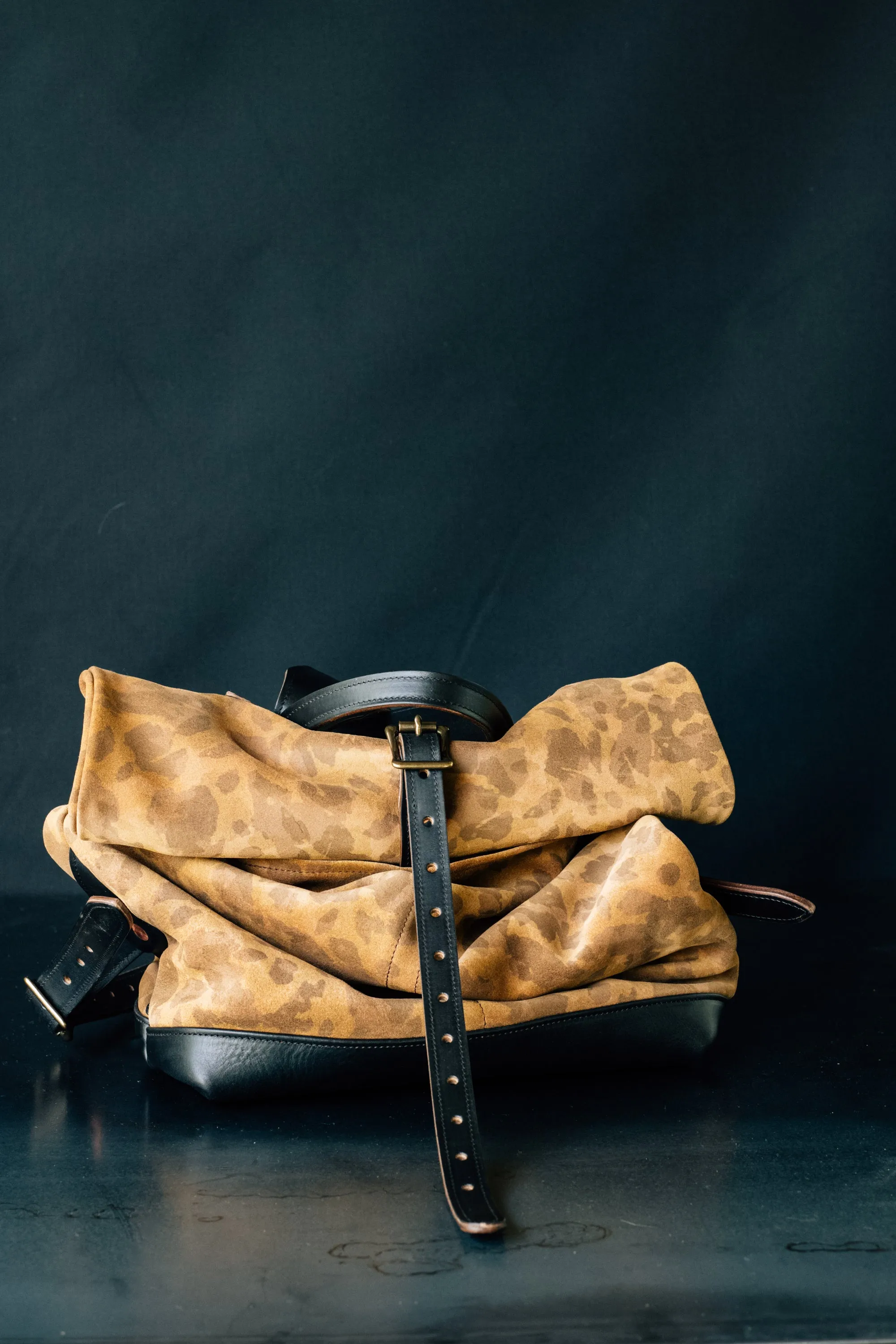 Leather Ruck Sack - Slouchy Caravaggio Camo Suede