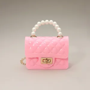 Light Pink Pearl Handle Mini Jelly Hand Bag / Crossbody Bag