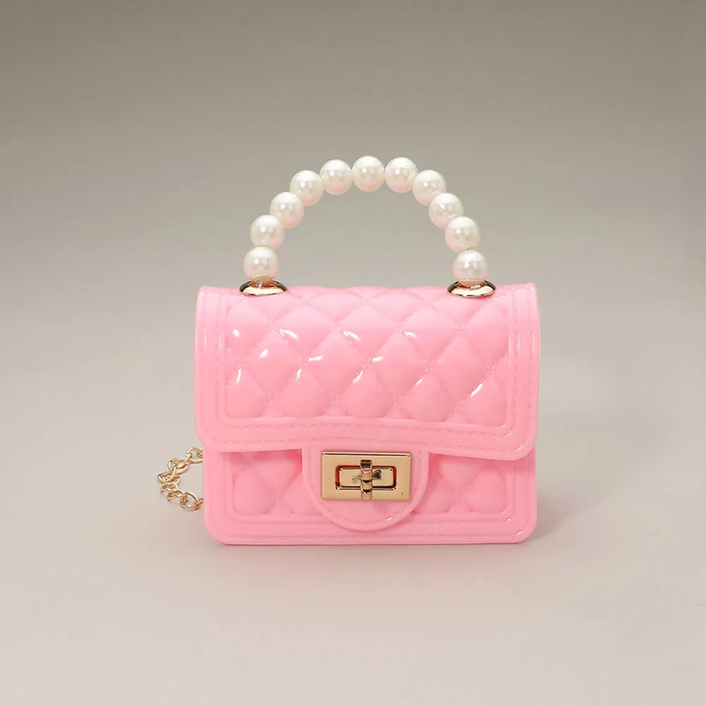 Light Pink Pearl Handle Mini Jelly Hand Bag / Crossbody Bag