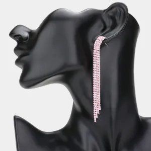 Light Rose Rhinestone 4 Row Fringe Pageant Earrings  | Long Earrings |  596313