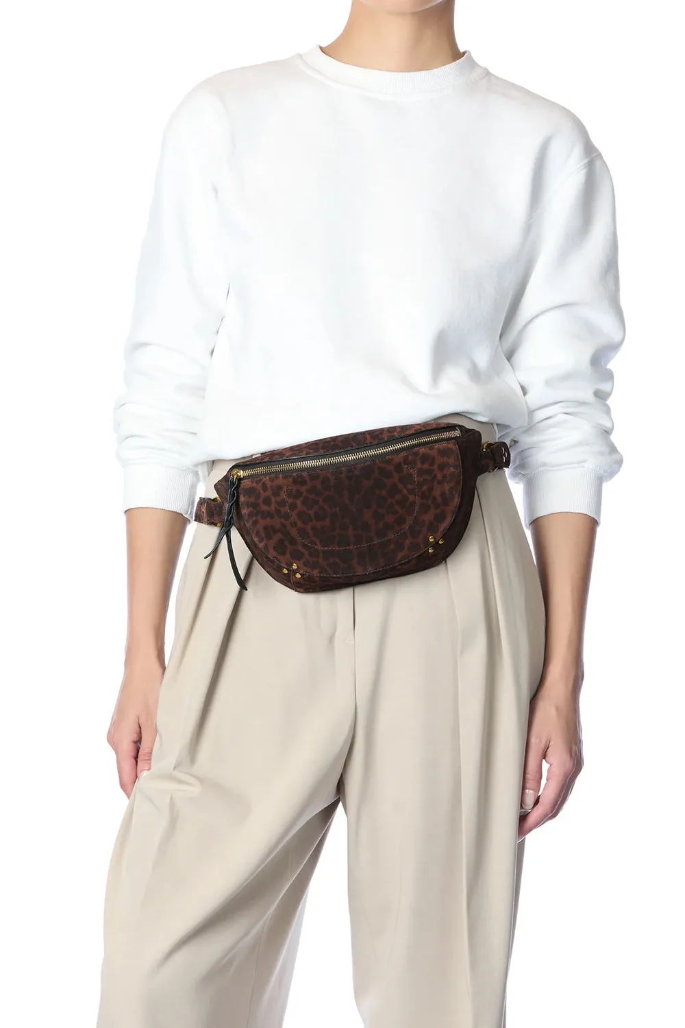 Lino Banane Belt Bag in Imprimé Léopard Naturel Split Suede