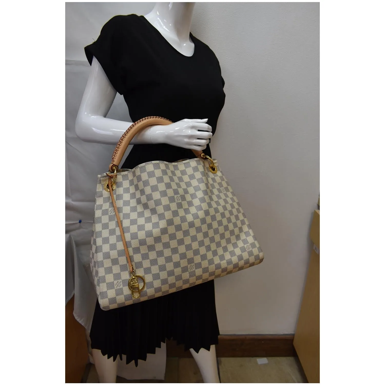 LOUIS VUITTON Artsy MM Damier Azur Hobo Bag White