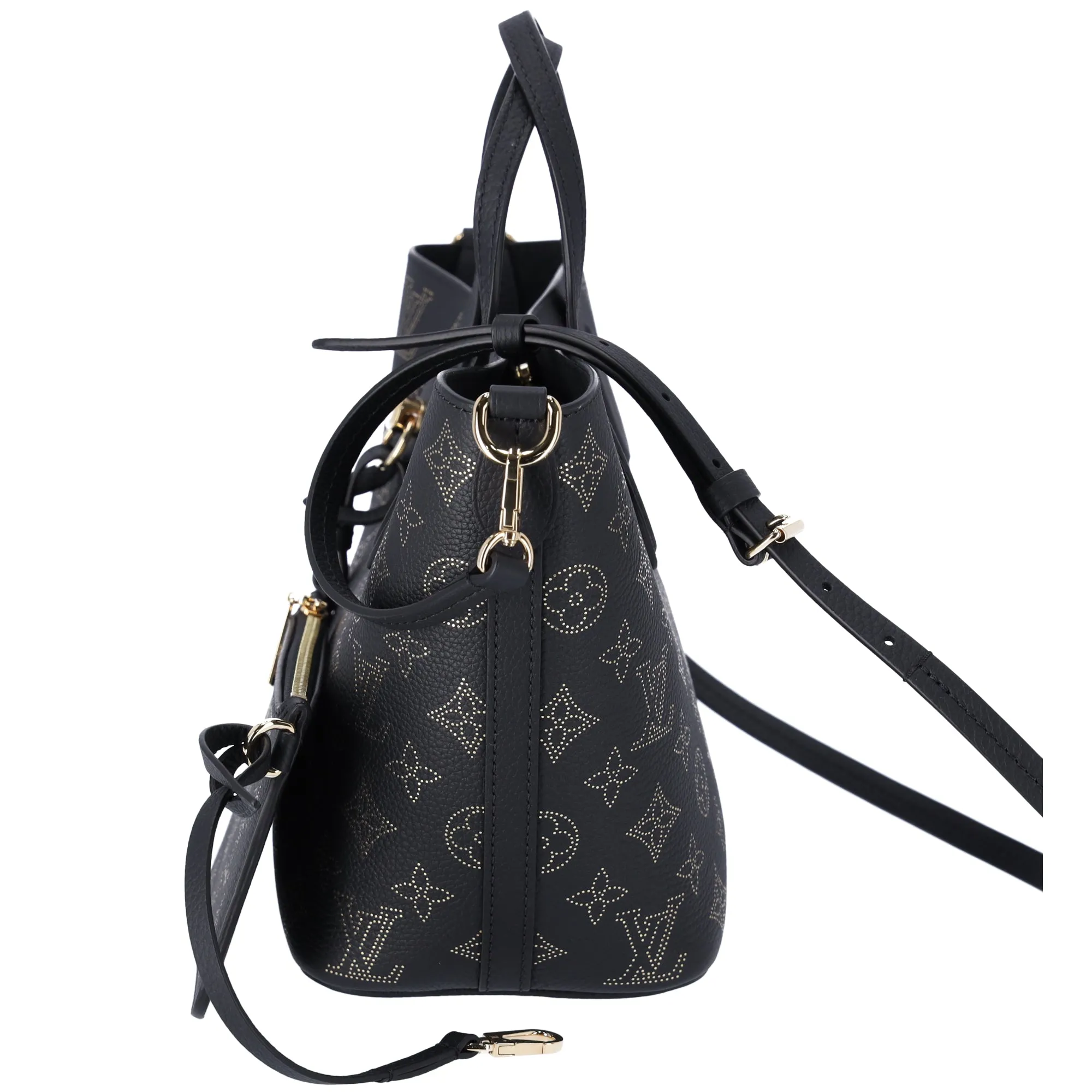 Louis Vuitton Blossom PM Monogram Mahina Noir M23393 Black Gold Small Tote