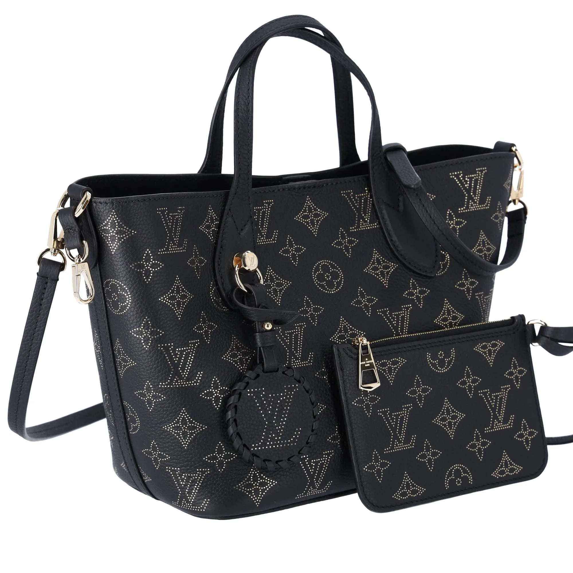 Louis Vuitton Blossom PM Monogram Mahina Noir M23393 Black Gold Small Tote