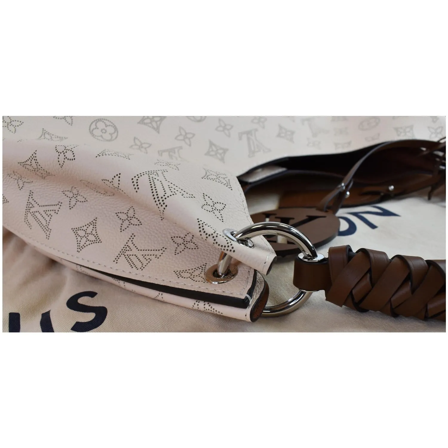 LOUIS VUITTON Carmel Mahina Calf Leather Hobo Bag Cream