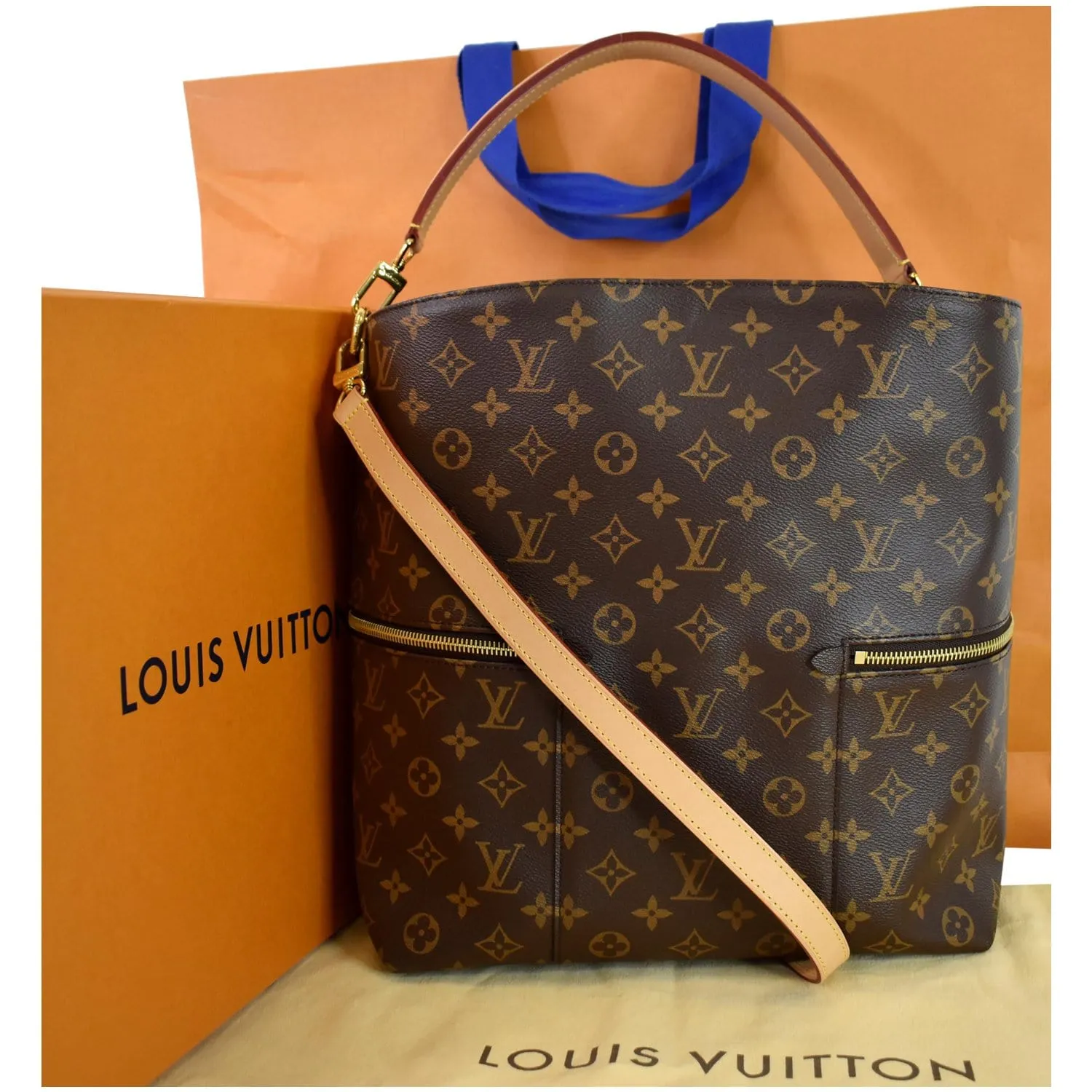 LOUIS VUITTON Melie Monogram Canvas Hobo Bag Brown