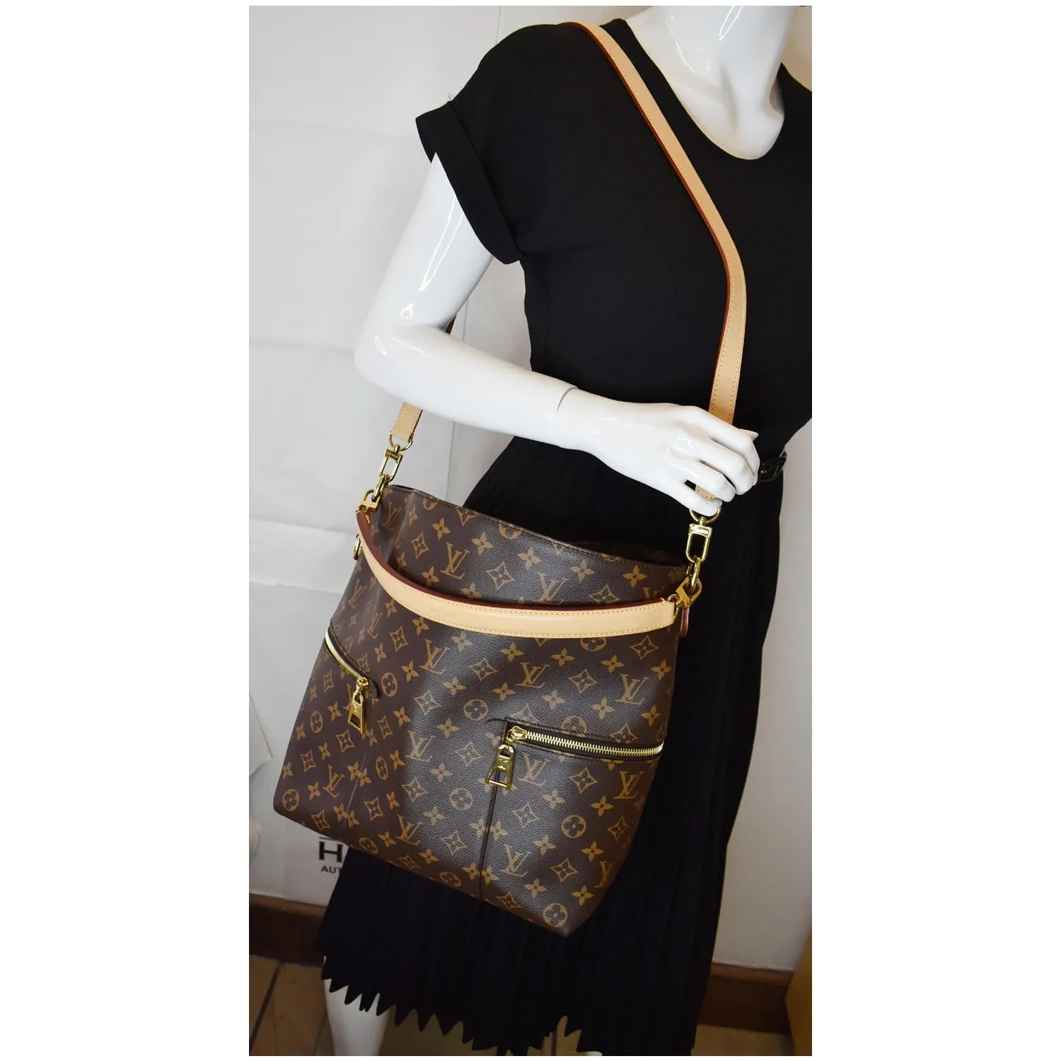 LOUIS VUITTON Melie Monogram Canvas Hobo Bag Brown