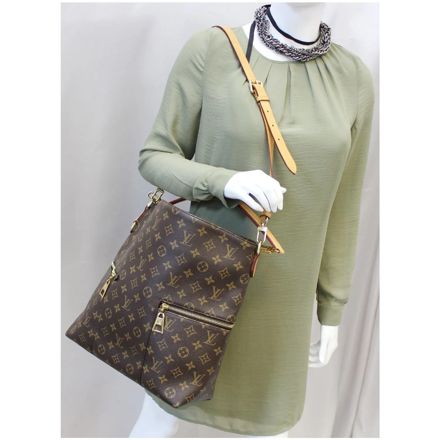 LOUIS VUITTON Melie Monogram Canvas Hobo Shoulder Bag Brown