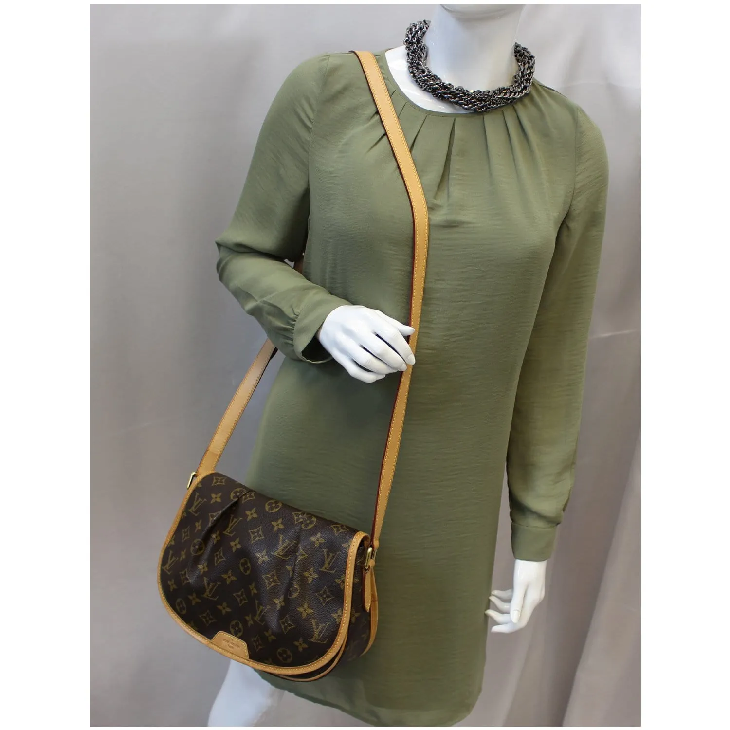 LOUIS VUITTON Menilmontant PM Monogram Canvas Crossbody Bag Brown