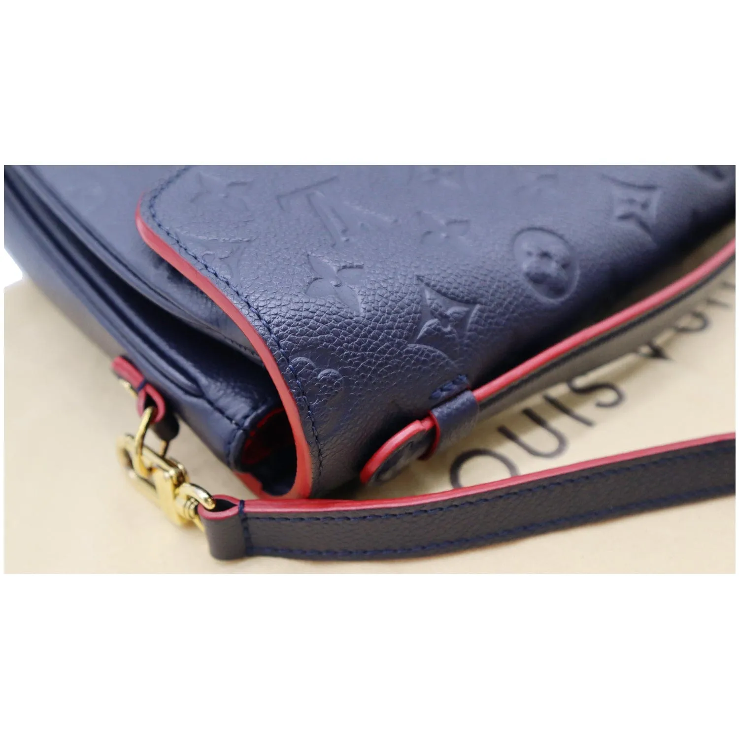 LOUIS VUITTON Metis Pochette Empreinte Leather Crossbody Bag Blue