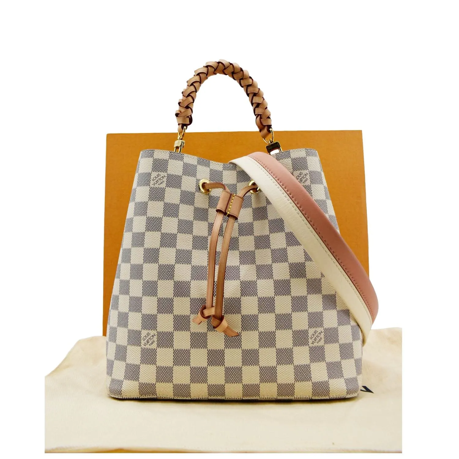 LOUIS VUITTON Neonoe Braided Handle Damier Azur Crossbody Bag White