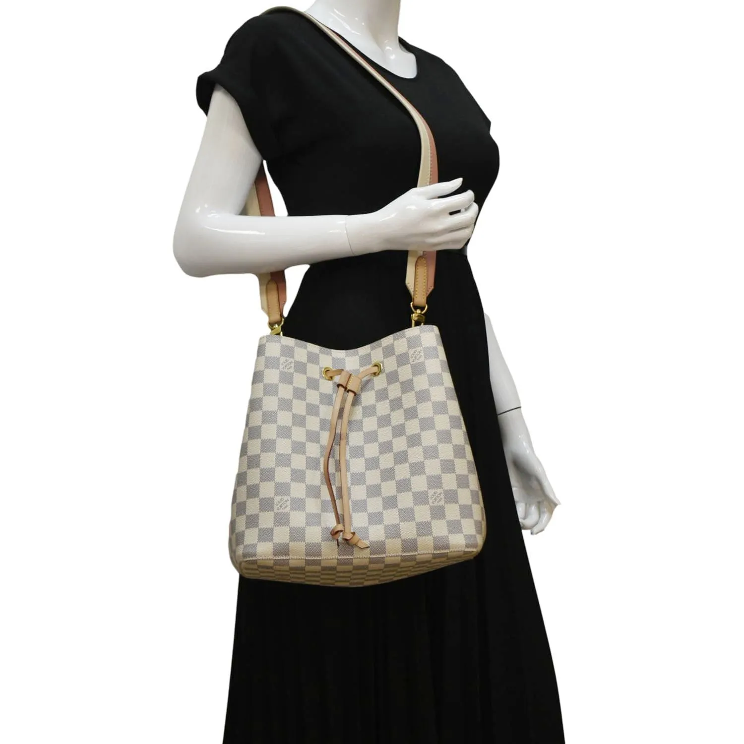 LOUIS VUITTON Neonoe Braided Handle Damier Azur Crossbody Bag White