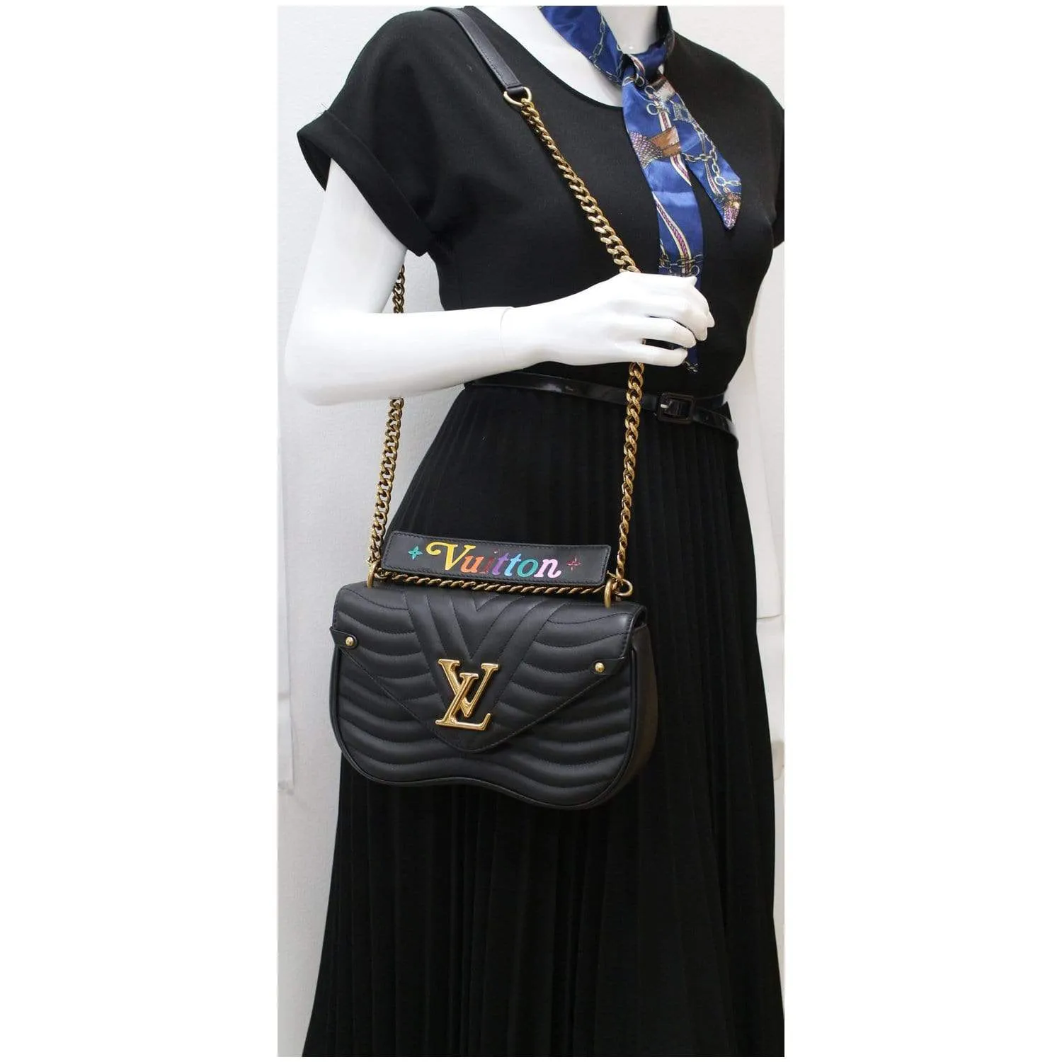 LOUIS VUITTON New Wave PM Quilted Leather Chain Crossbody Bag Black