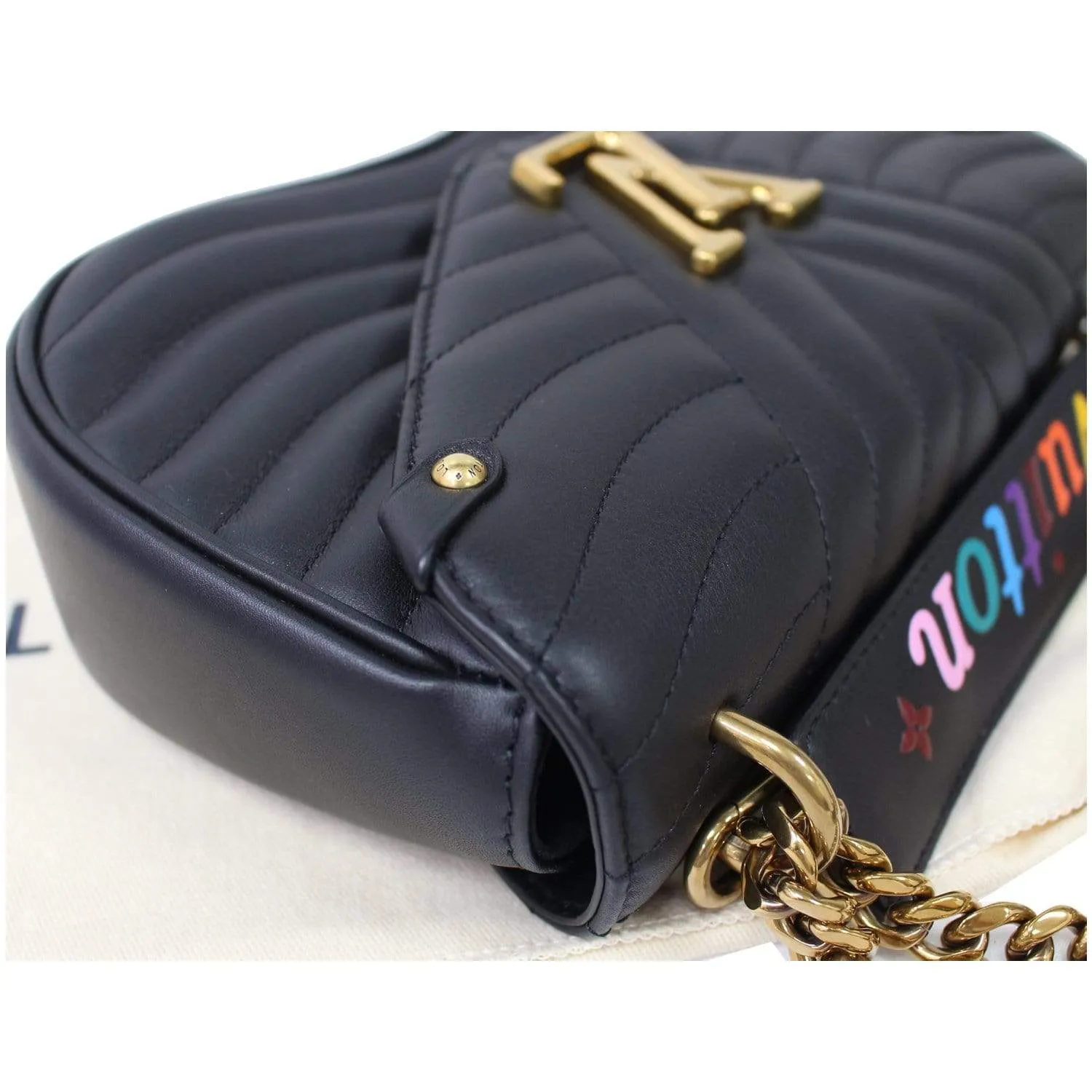LOUIS VUITTON New Wave PM Quilted Leather Chain Crossbody Bag Black