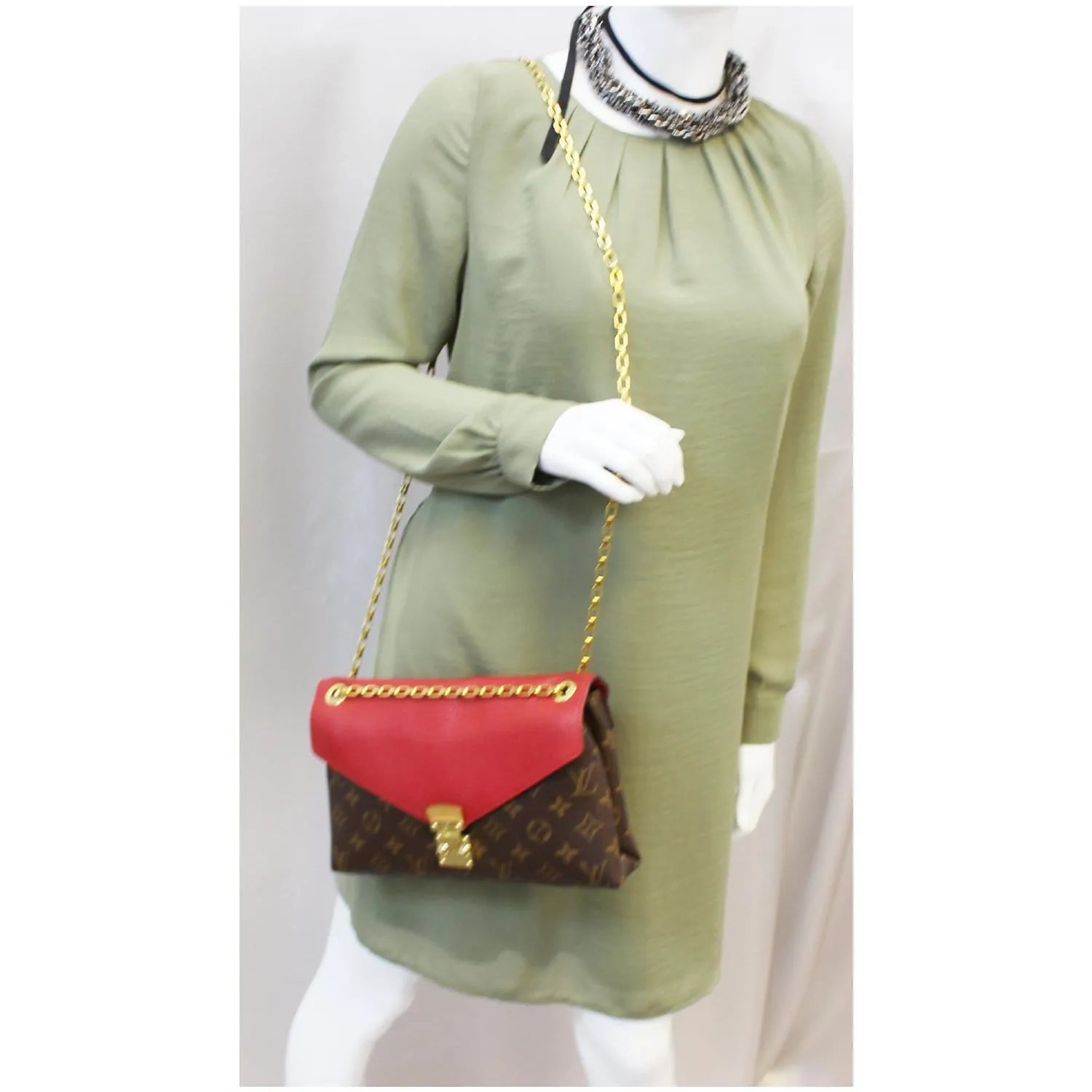 LOUIS VUITTON Pallas Chain Monogram Canvas Crossbody Bag Brown - 15% OFF
