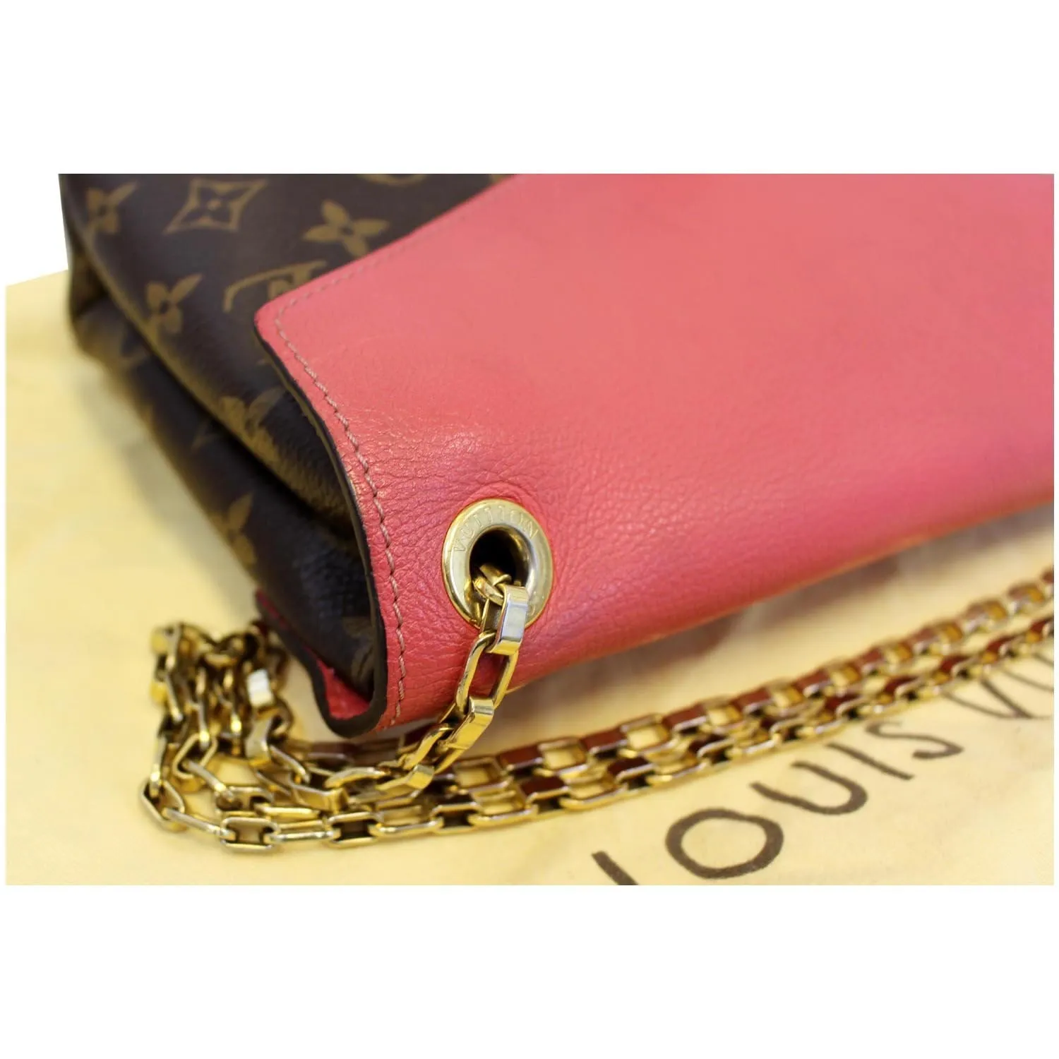 LOUIS VUITTON Pallas Chain Monogram Canvas Crossbody Bag Brown