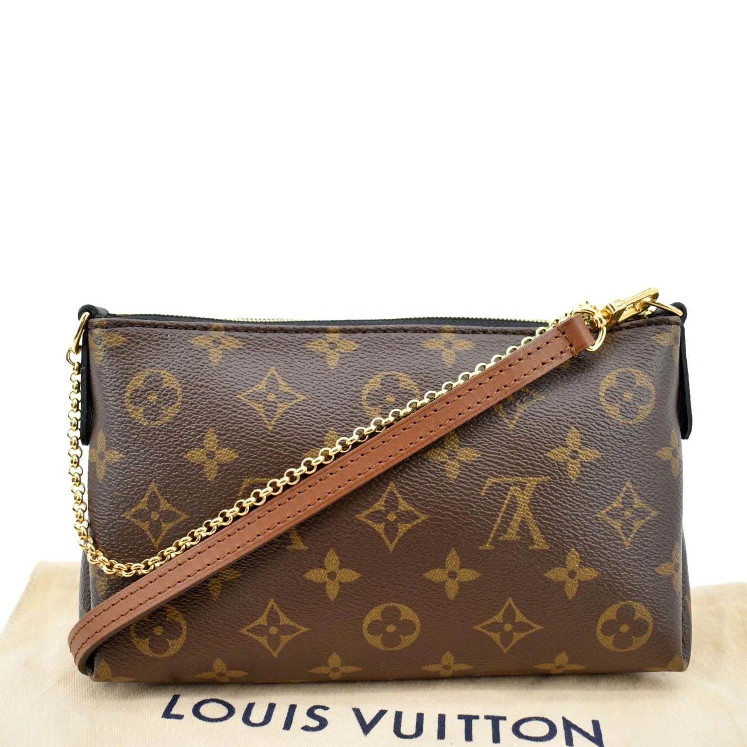 LOUIS VUITTON Pallas Monogram Canvas Clutch Crossbody Bag Brown