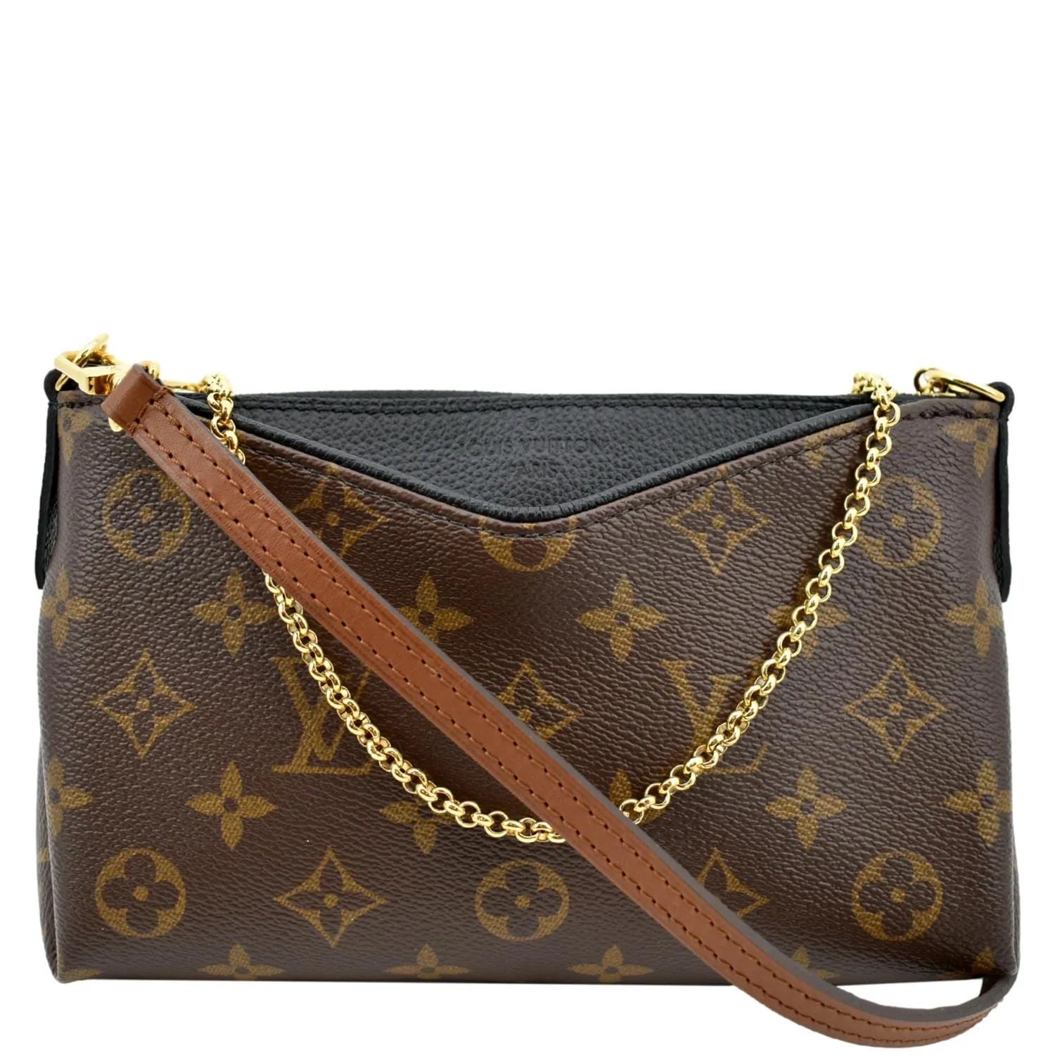 LOUIS VUITTON Pallas Monogram Canvas Clutch Crossbody Bag Brown