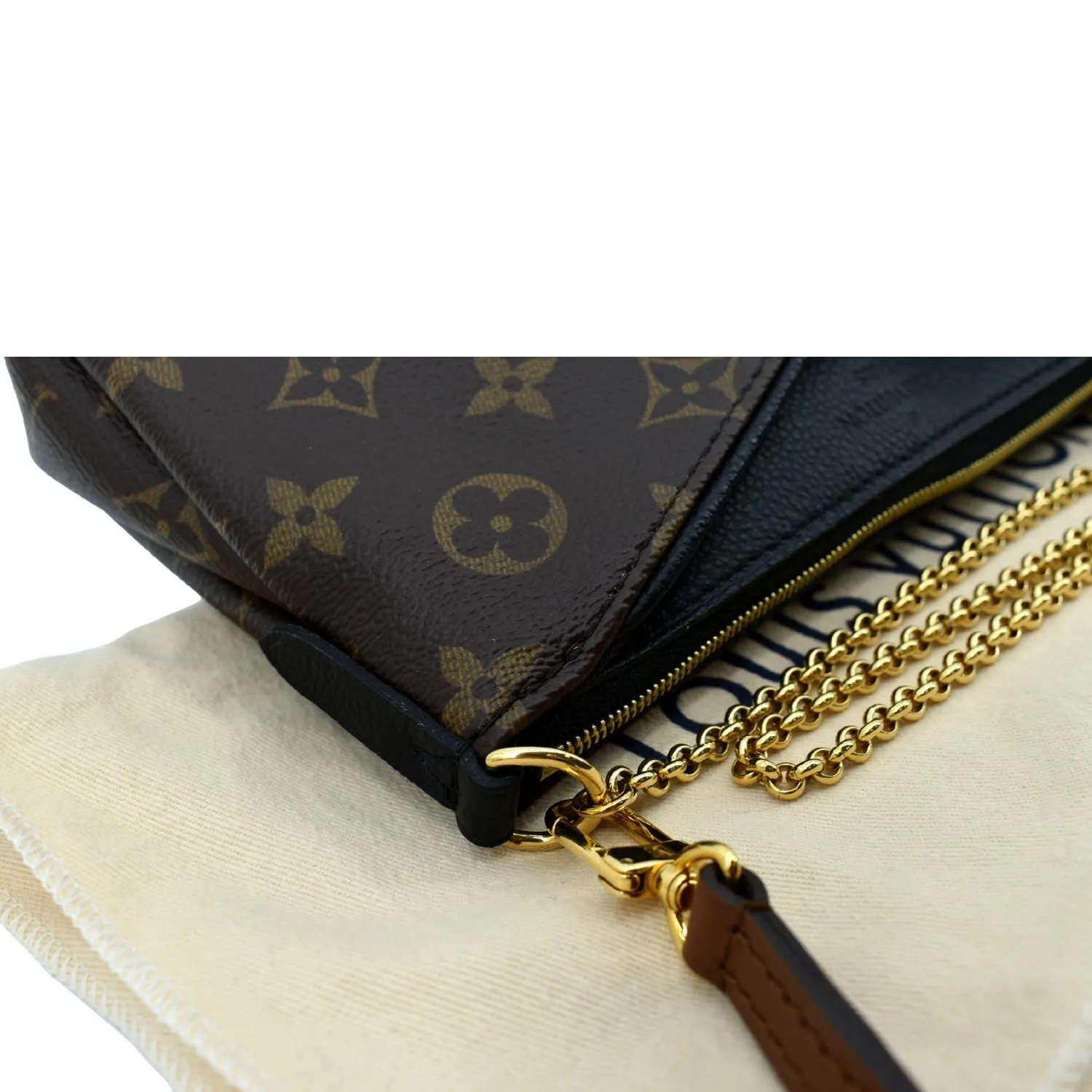 LOUIS VUITTON Pallas Monogram Canvas Clutch Crossbody Bag Brown