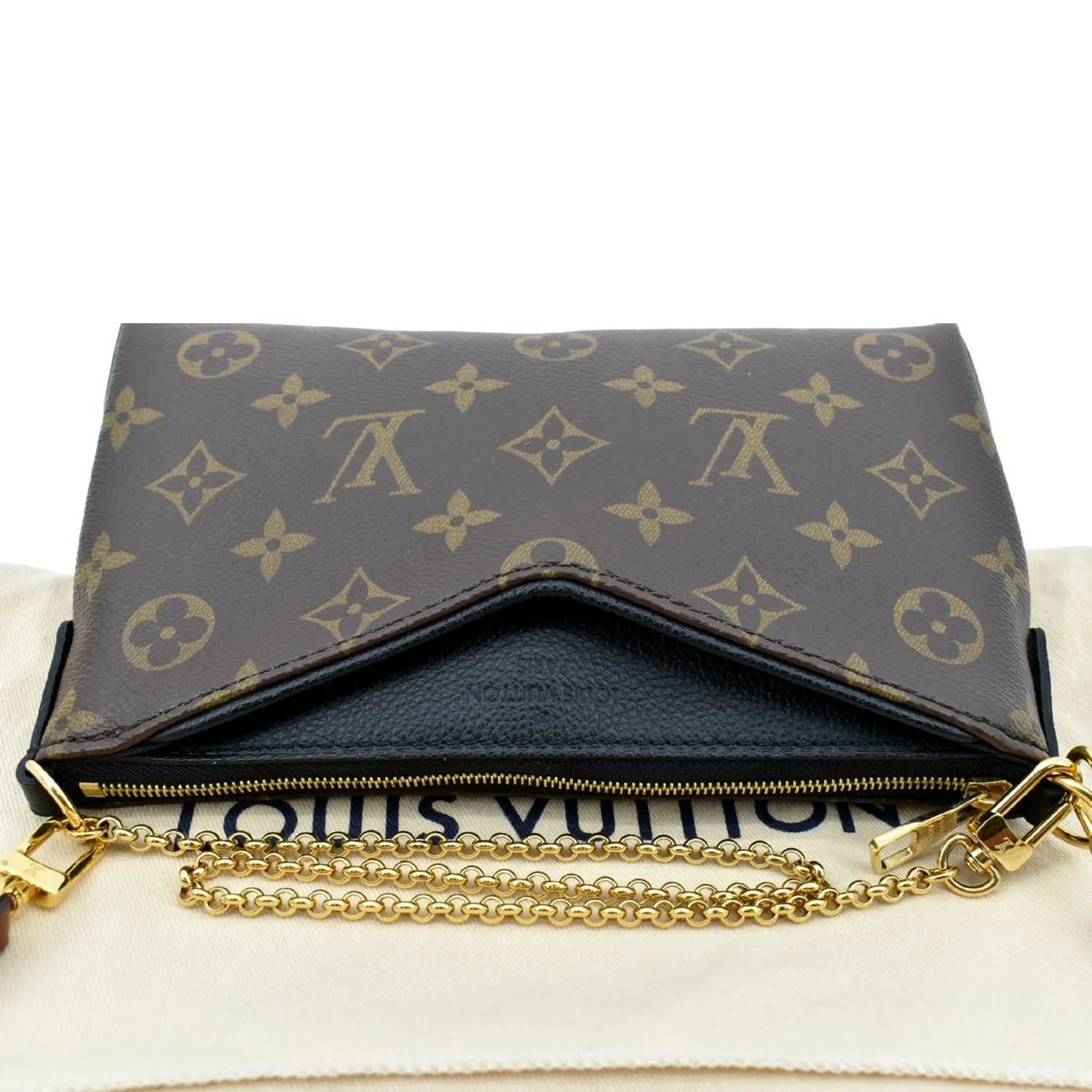 LOUIS VUITTON Pallas Monogram Canvas Clutch Crossbody Bag Brown