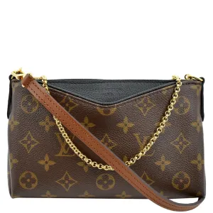 LOUIS VUITTON Pallas Monogram Canvas Clutch Crossbody Bag Brown