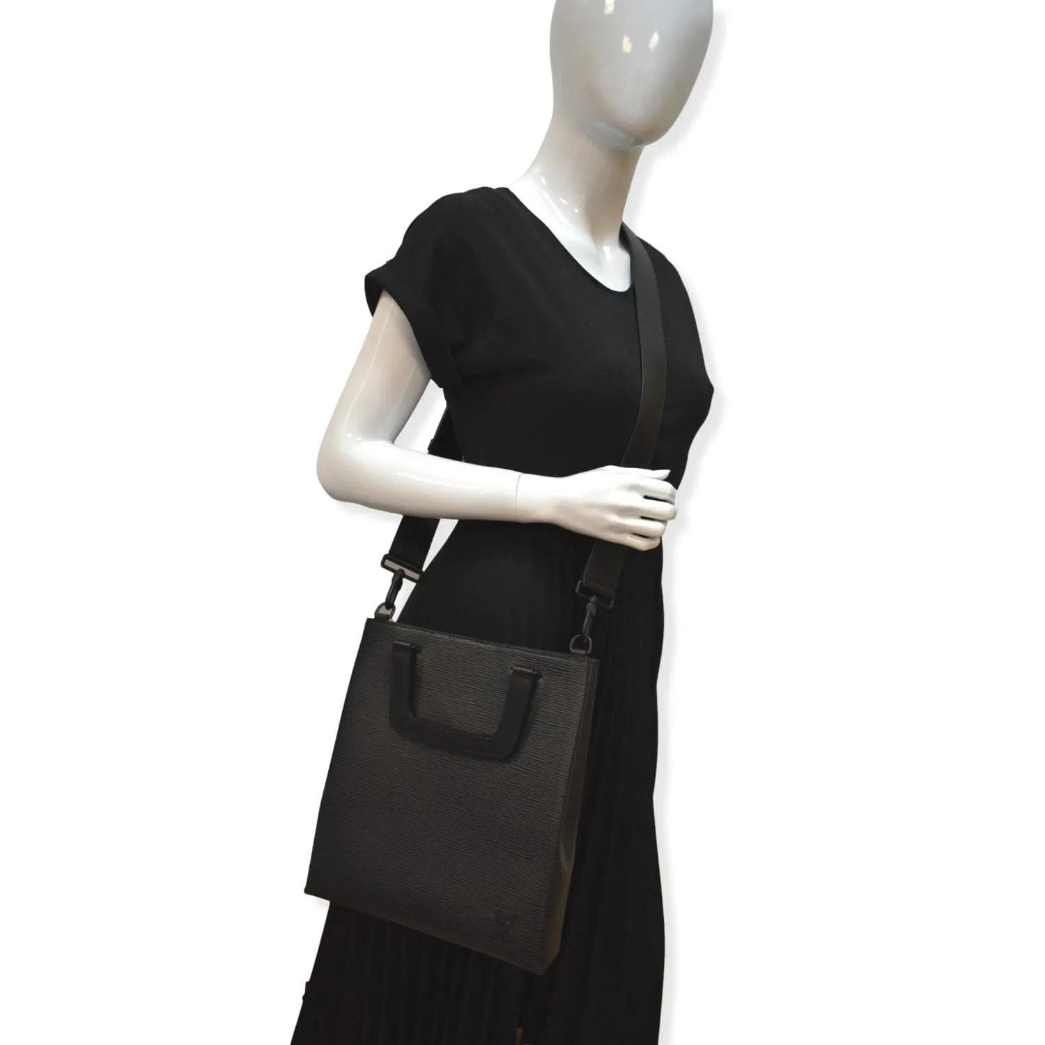 LOUIS VUITTON Petit Sac Plat Epi Leather Crossbody Bag Black