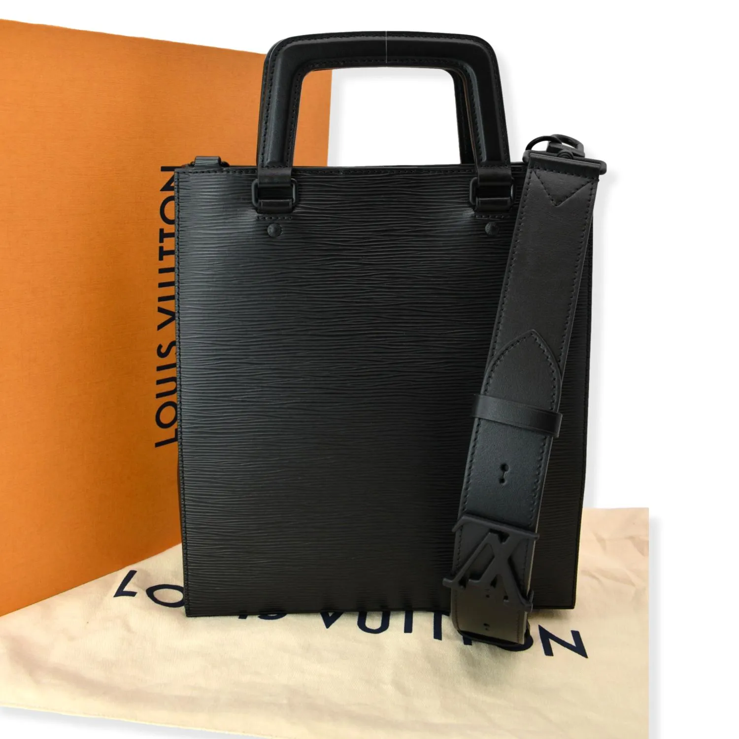 LOUIS VUITTON Petit Sac Plat Epi Leather Crossbody Bag Black