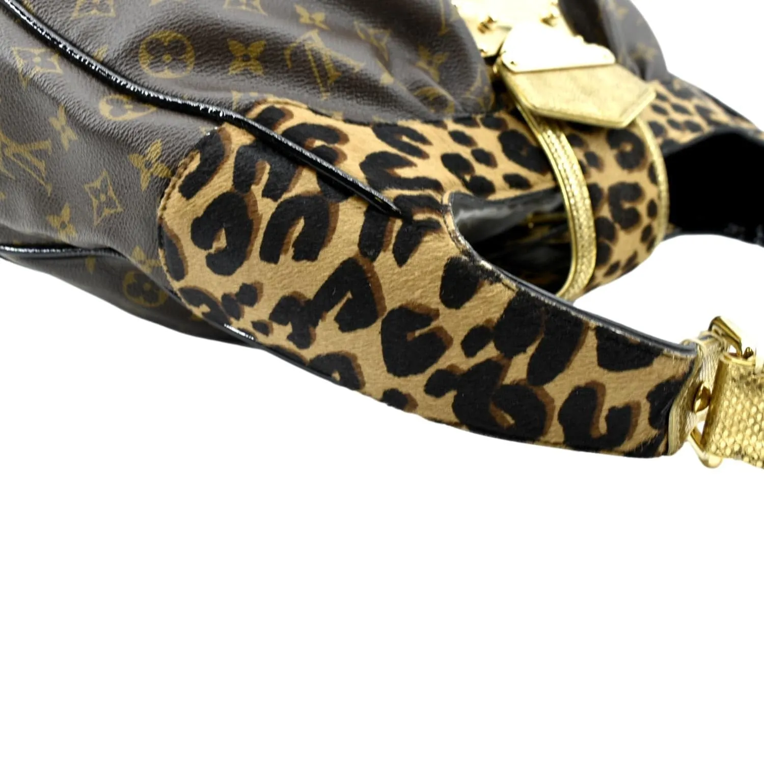 LOUIS VUITTON Polly Leopard Monogram Canvas Hobo Bag Brown