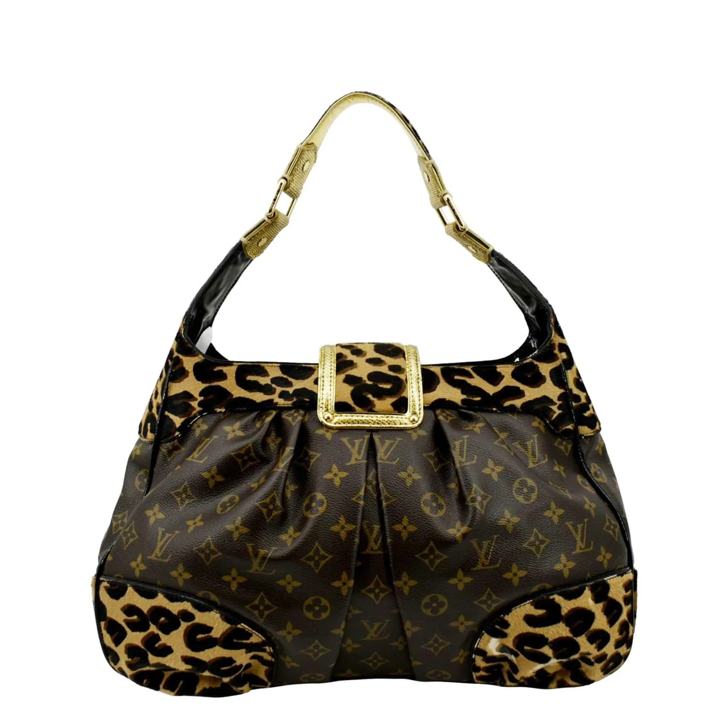 LOUIS VUITTON Polly Leopard Monogram Canvas Hobo Bag Brown
