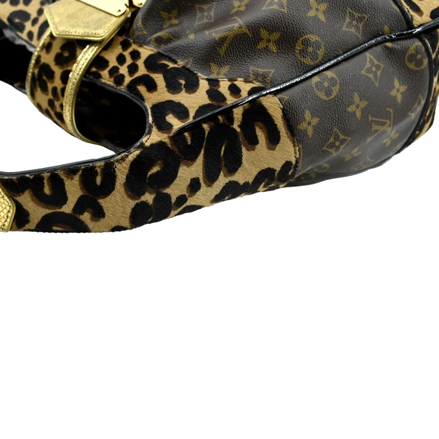 LOUIS VUITTON Polly Leopard Monogram Canvas Hobo Bag Brown