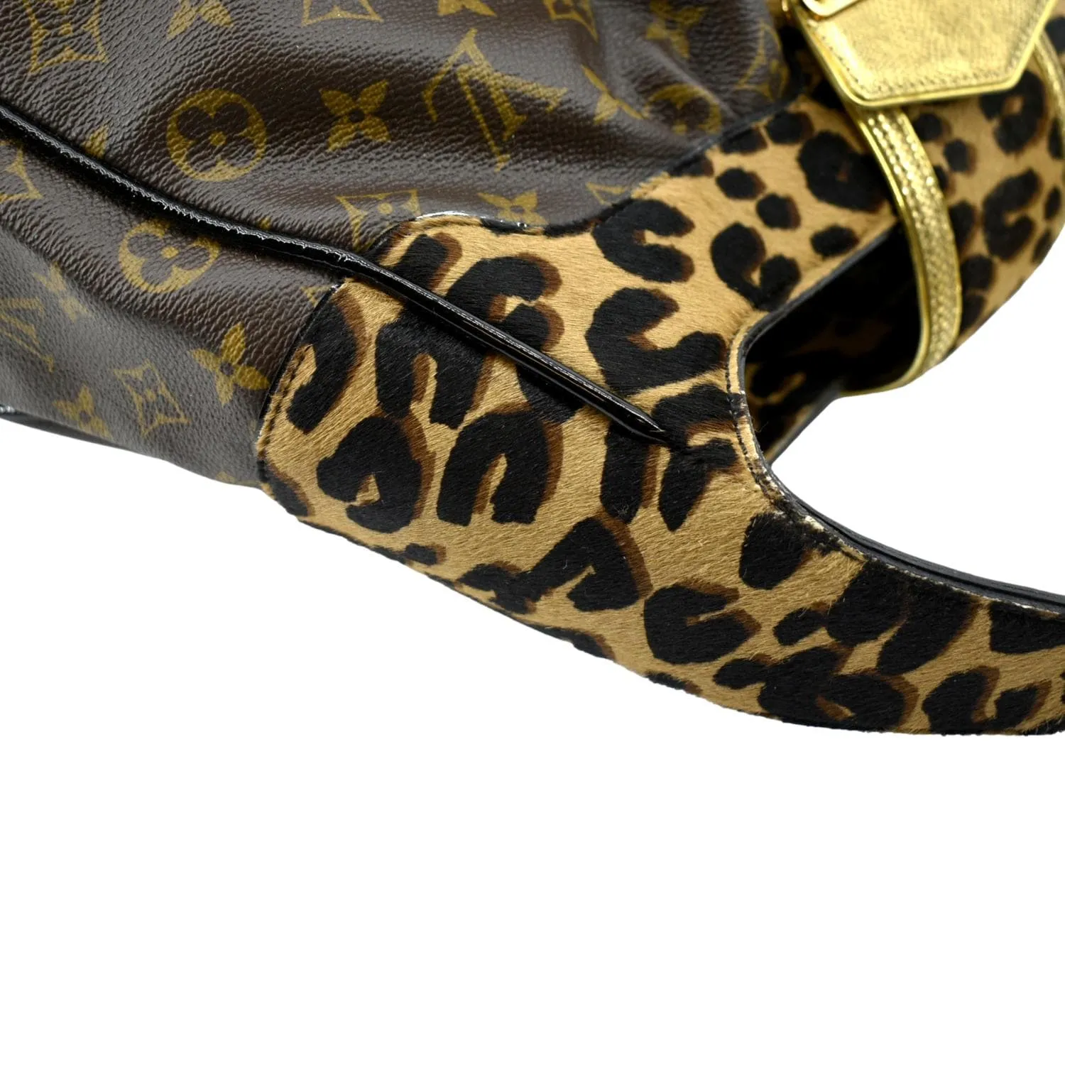 LOUIS VUITTON Polly Leopard Monogram Canvas Hobo Bag Brown