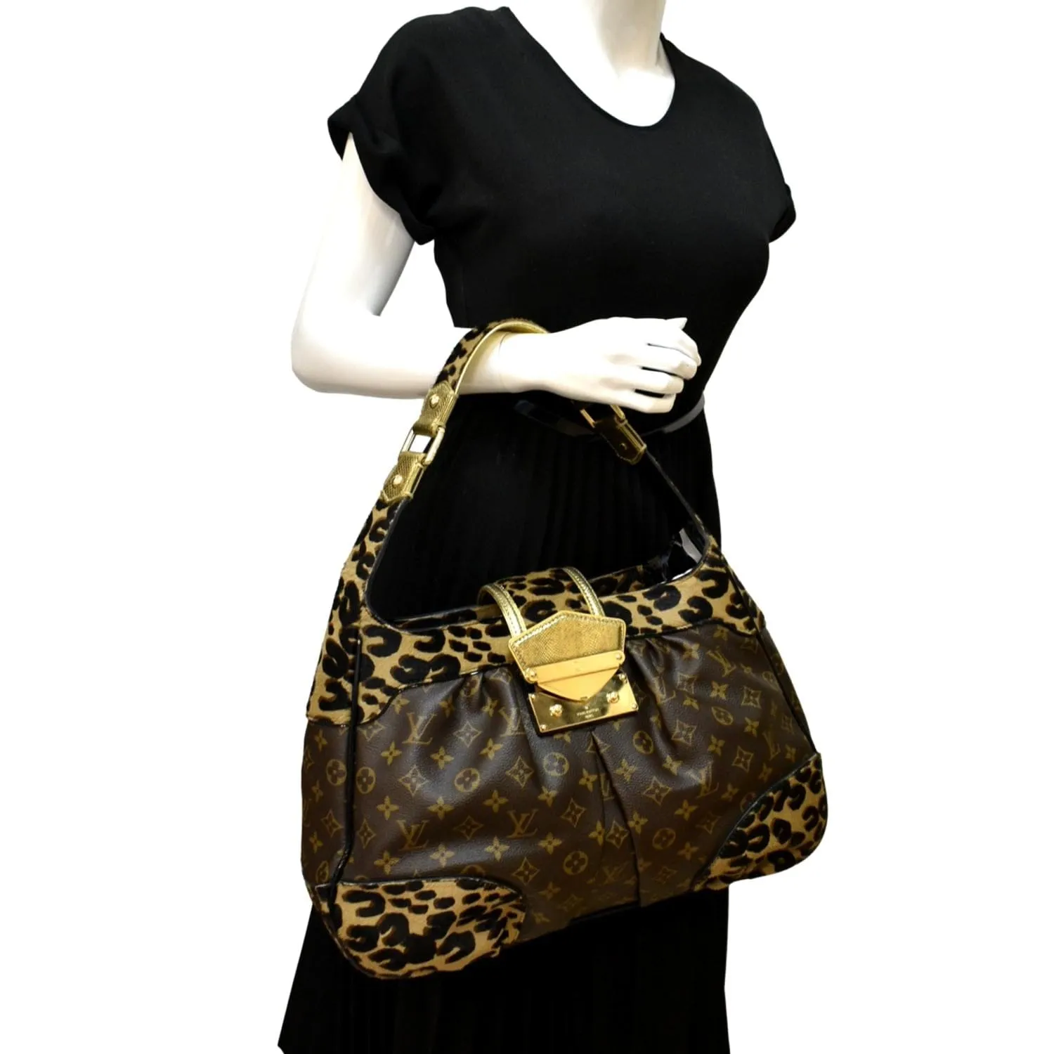 LOUIS VUITTON Polly Leopard Monogram Canvas Hobo Bag Brown