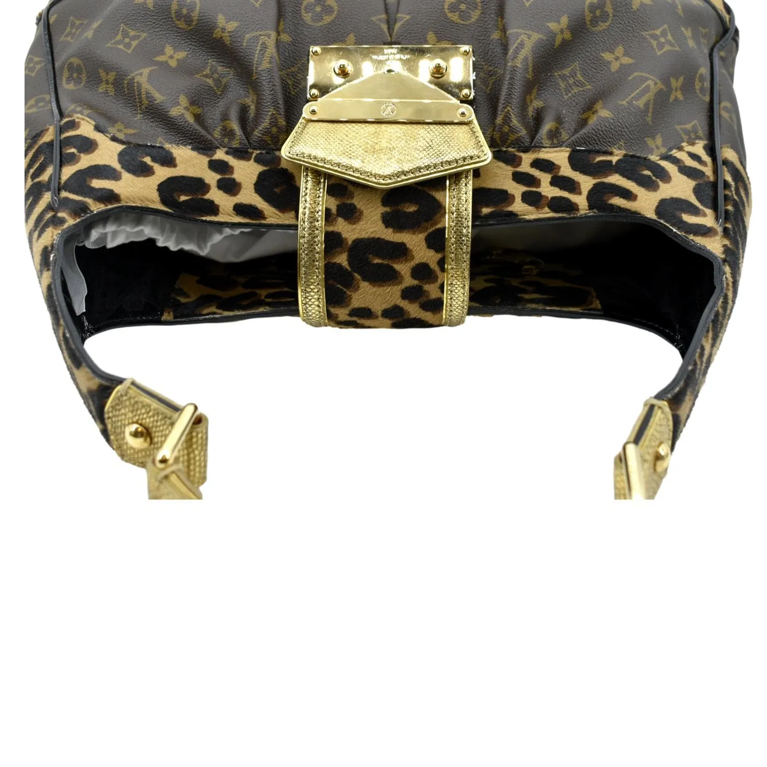LOUIS VUITTON Polly Leopard Monogram Canvas Hobo Bag Brown
