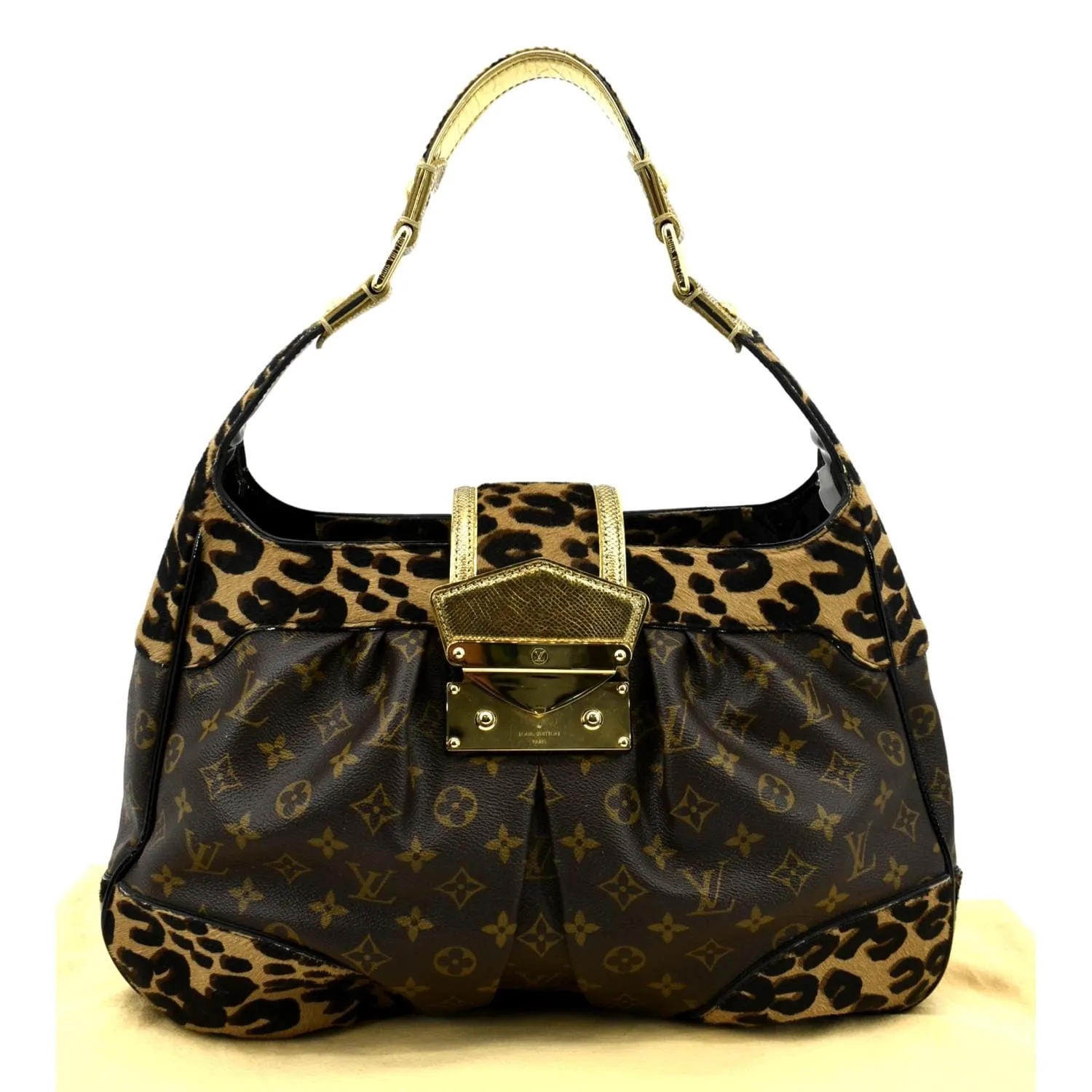 LOUIS VUITTON Polly Leopard Monogram Canvas Hobo Bag Brown