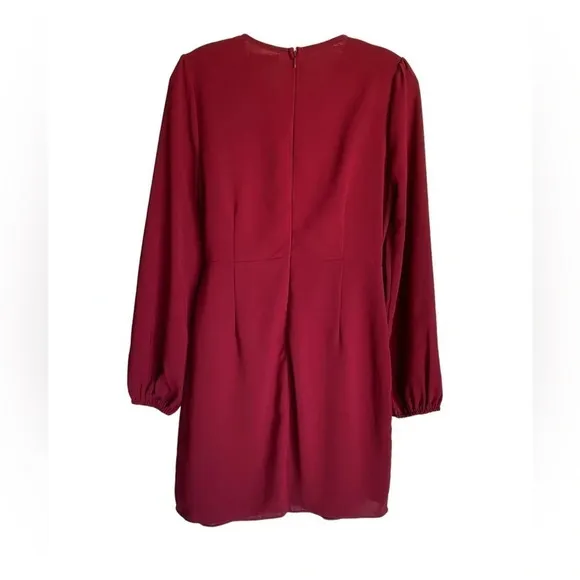 Lulus Believe It or Knot Wine Red LongSleeve Tie-Front Skater Dress