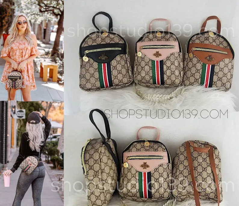Luxury monogram Bee mini backpack purse hand bag designer Ribbon Portable Crossbody Shoulder Bag great for girls are women