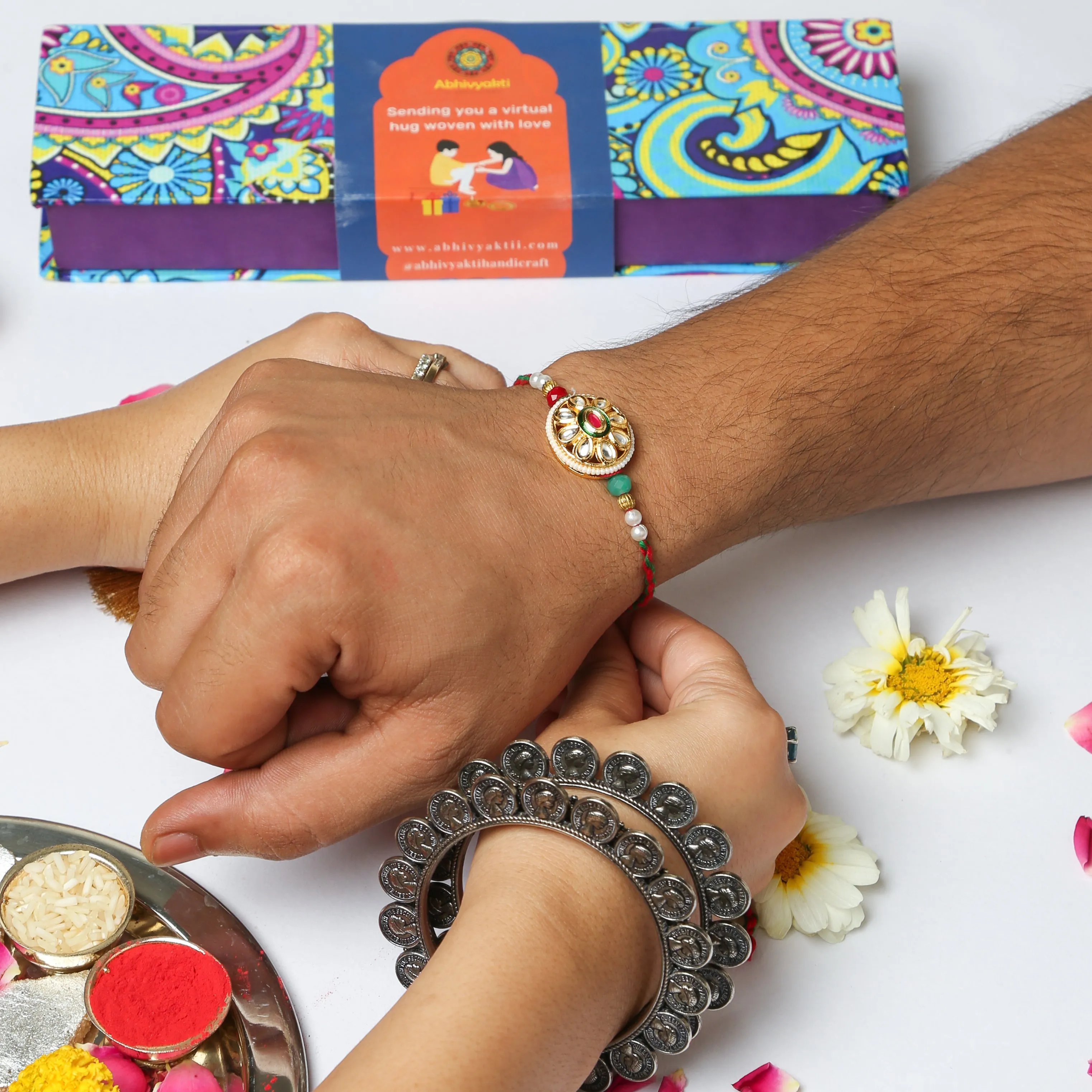 Marwari Stone Premium Rakhi - Send to India (FREE SHIPPING)