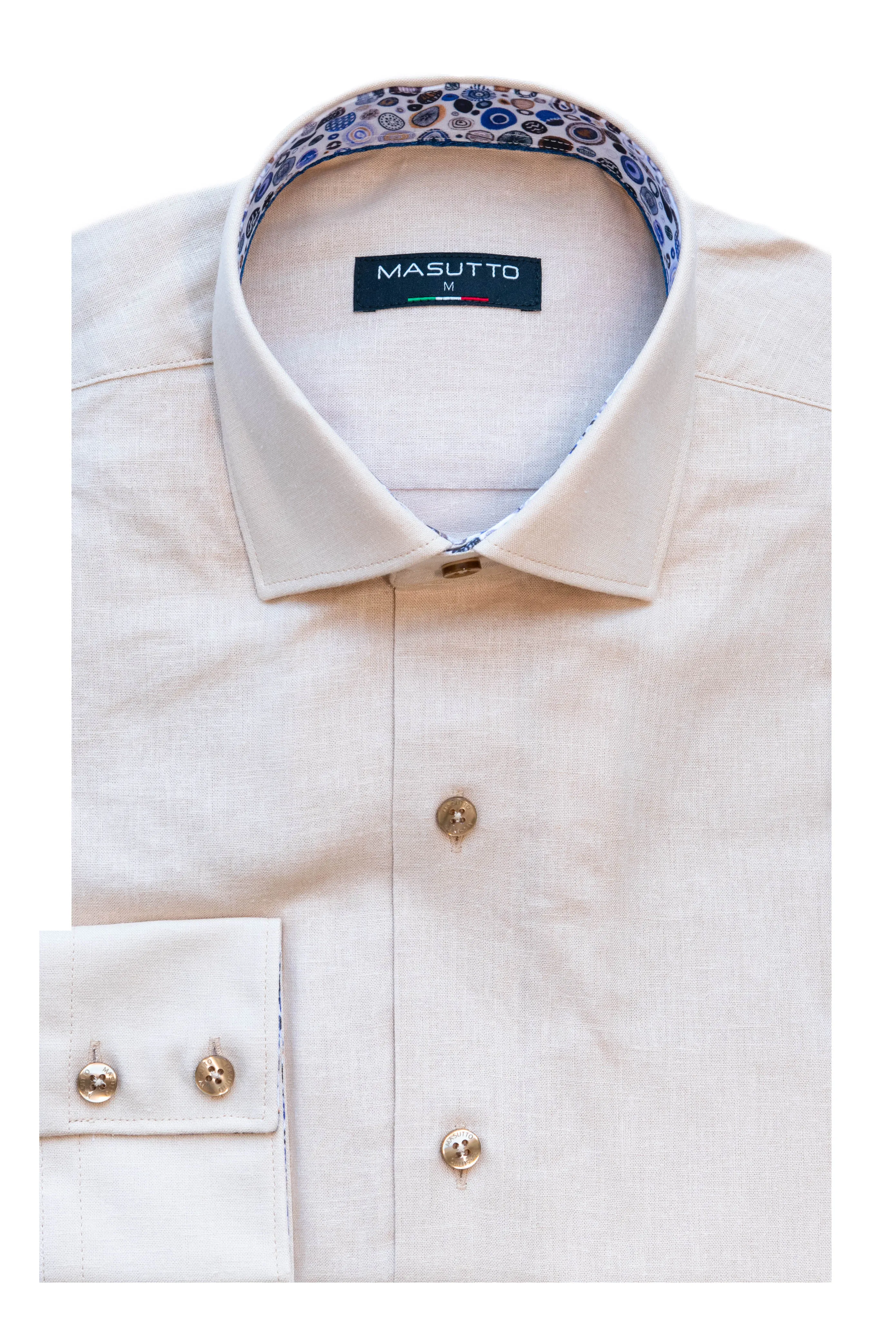 MASUTTO LIN/49 LINEN LONG SLEEVE BUTTON DOWN SHIRT