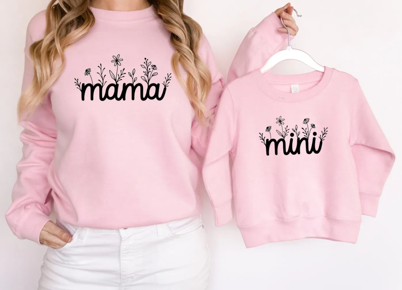 Matching Mini & Mama Mummy Personalised Jumpers Floral  - Various Colours