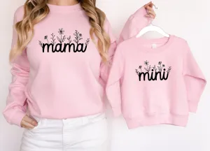 Matching Mini & Mama Mummy Personalised Jumpers Floral  - Various Colours