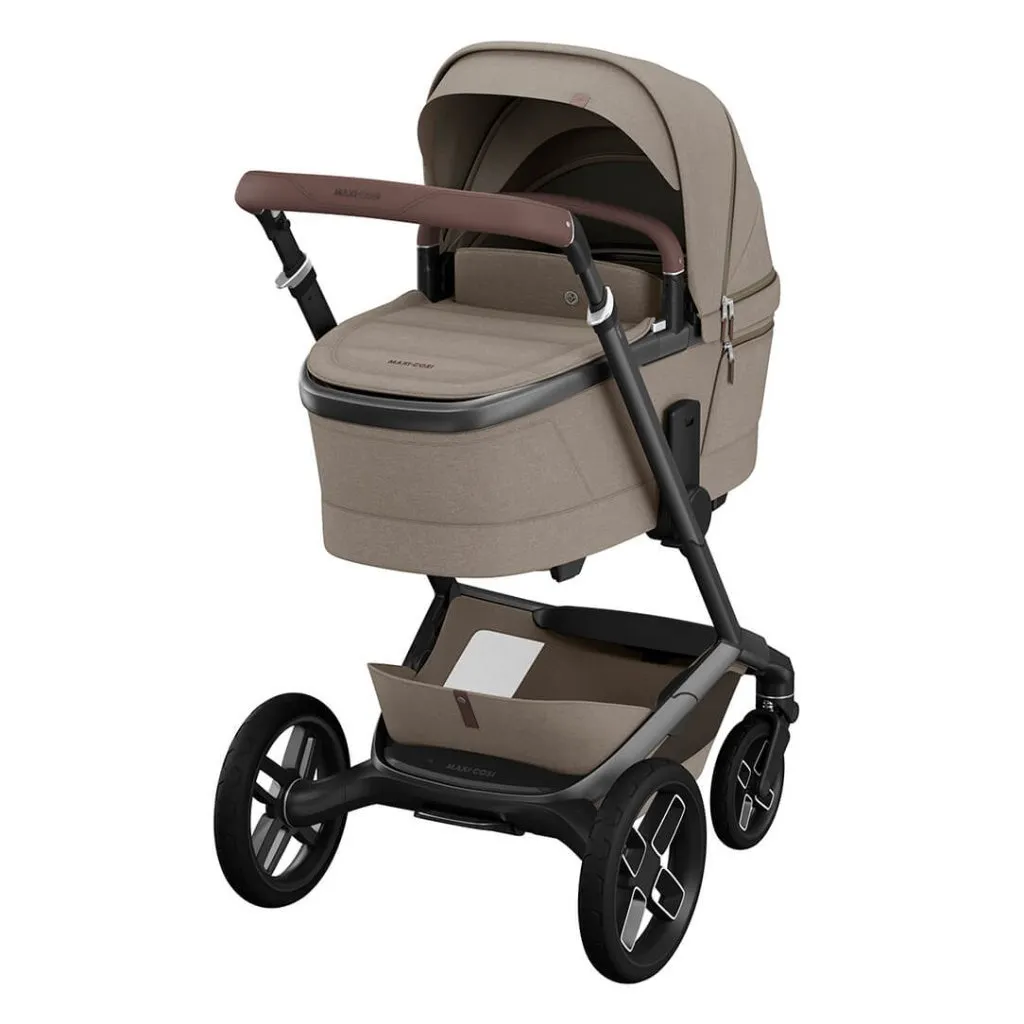 MAXI COSI FAME 10 Piece Premium Travel System with FamilyFix 360 Pro2  - Twilic Truffle (Black Wheel)