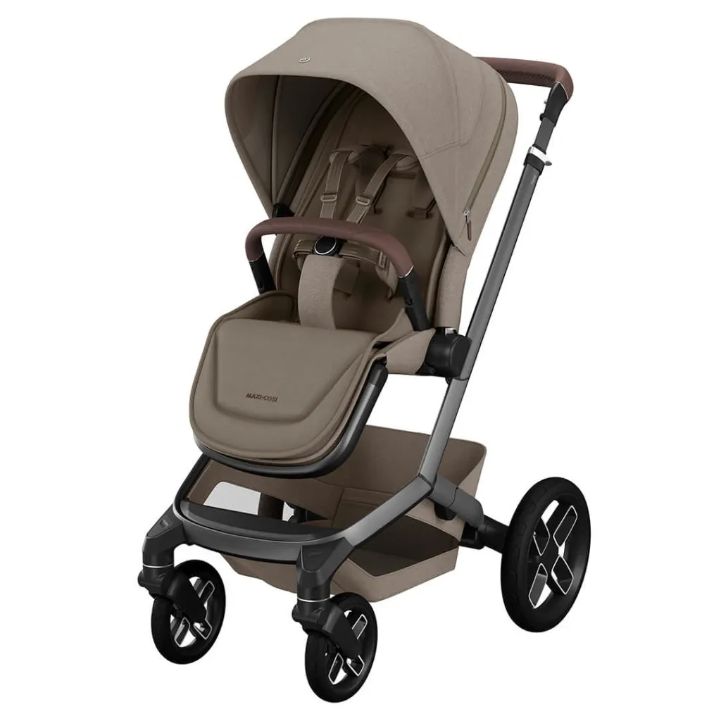 MAXI COSI FAME 10 Piece Premium Travel System with FamilyFix 360 Pro2  - Twilic Truffle (Black Wheel)