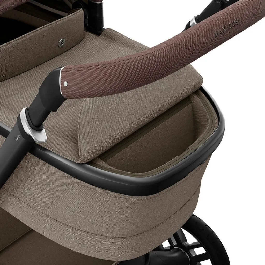 MAXI COSI FAME 10 Piece Premium Travel System with FamilyFix 360 Pro2  - Twilic Truffle (Black Wheel)