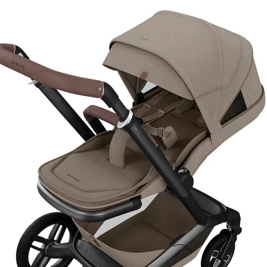 MAXI COSI FAME 10 Piece Premium Travel System with FamilyFix 360 Pro2  - Twilic Truffle (Black Wheel)